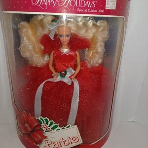 Vintage Mattel 1988 Barbie Red&Silver Holiday Special Edition Doll Original Box